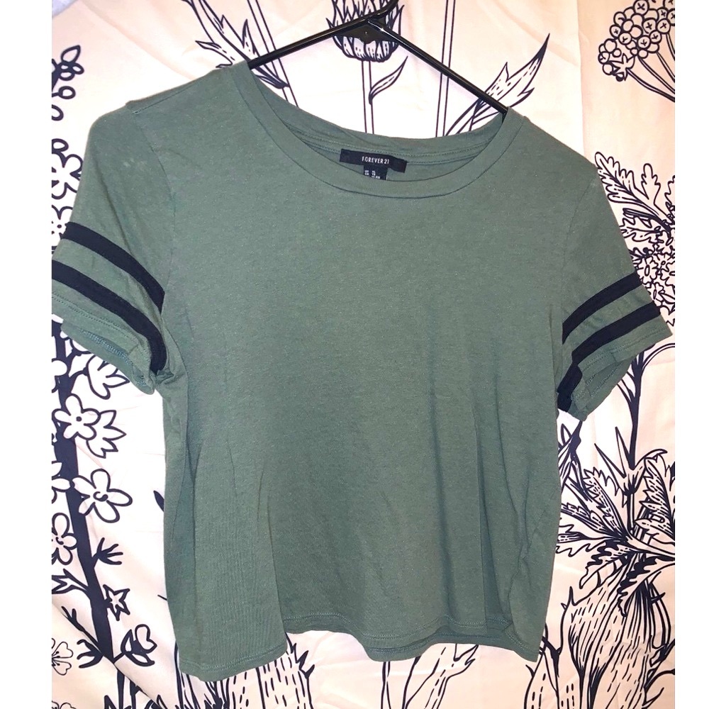 Forever 21 green top with black stripes on sleeve